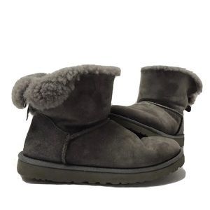 UGG Australia Women’s 8 Gray Mini Bailey Bow II 1005062 Ankle Winter Snow Boots